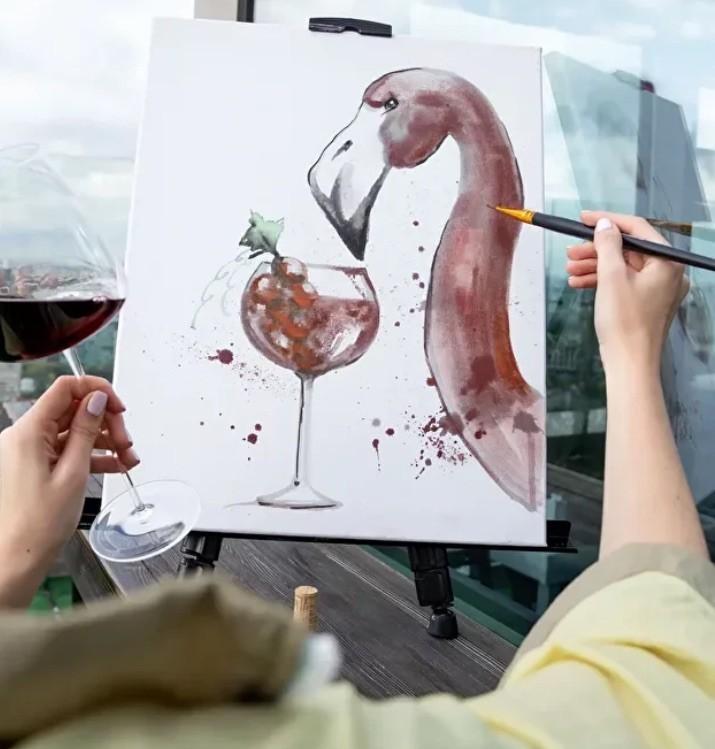 Creatieve workshop ; Wijn op Canvas - Abstract schilderen - Foto