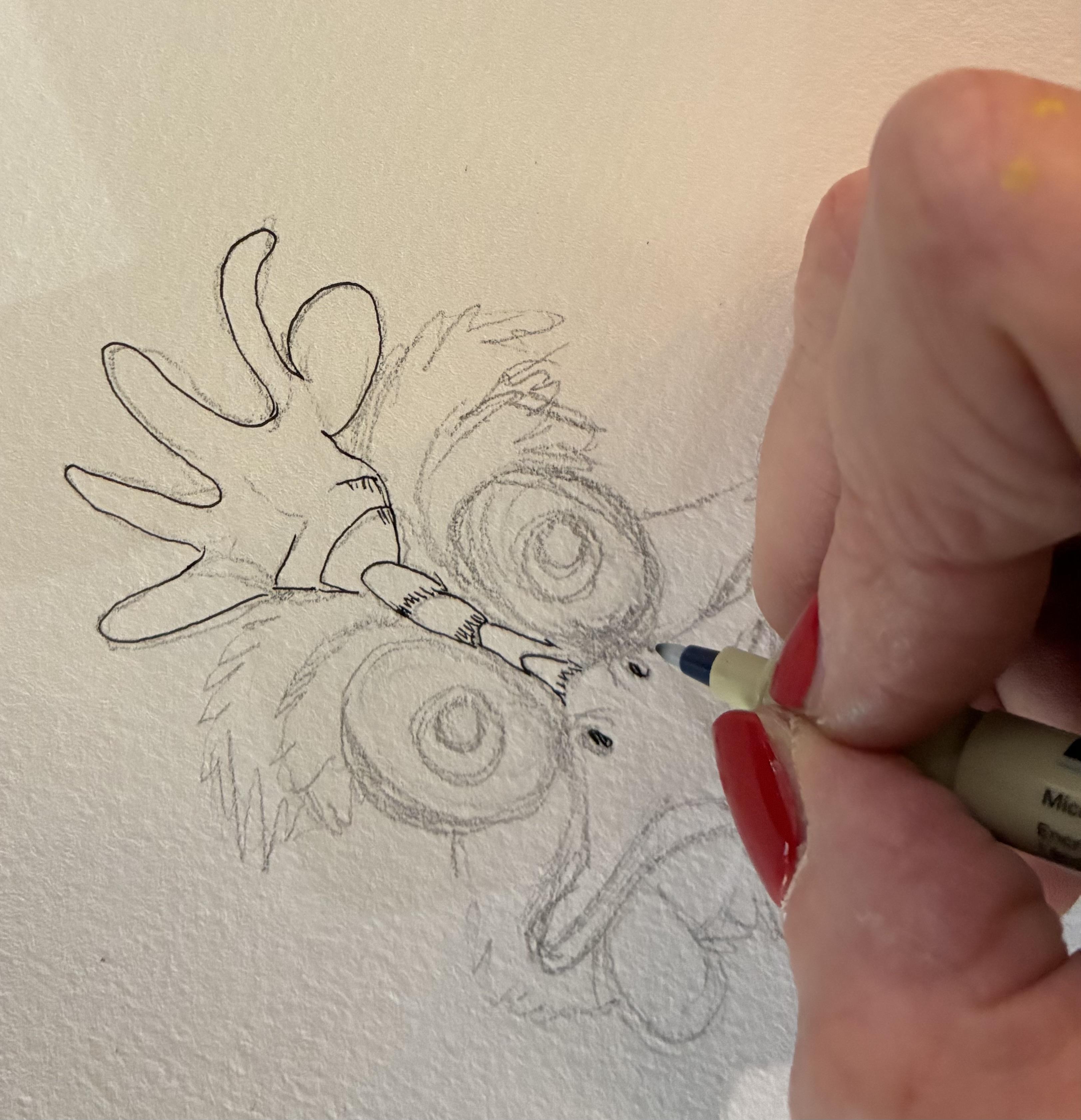 Dieren illustraties met brushpen en aquarelpotloden - Foto