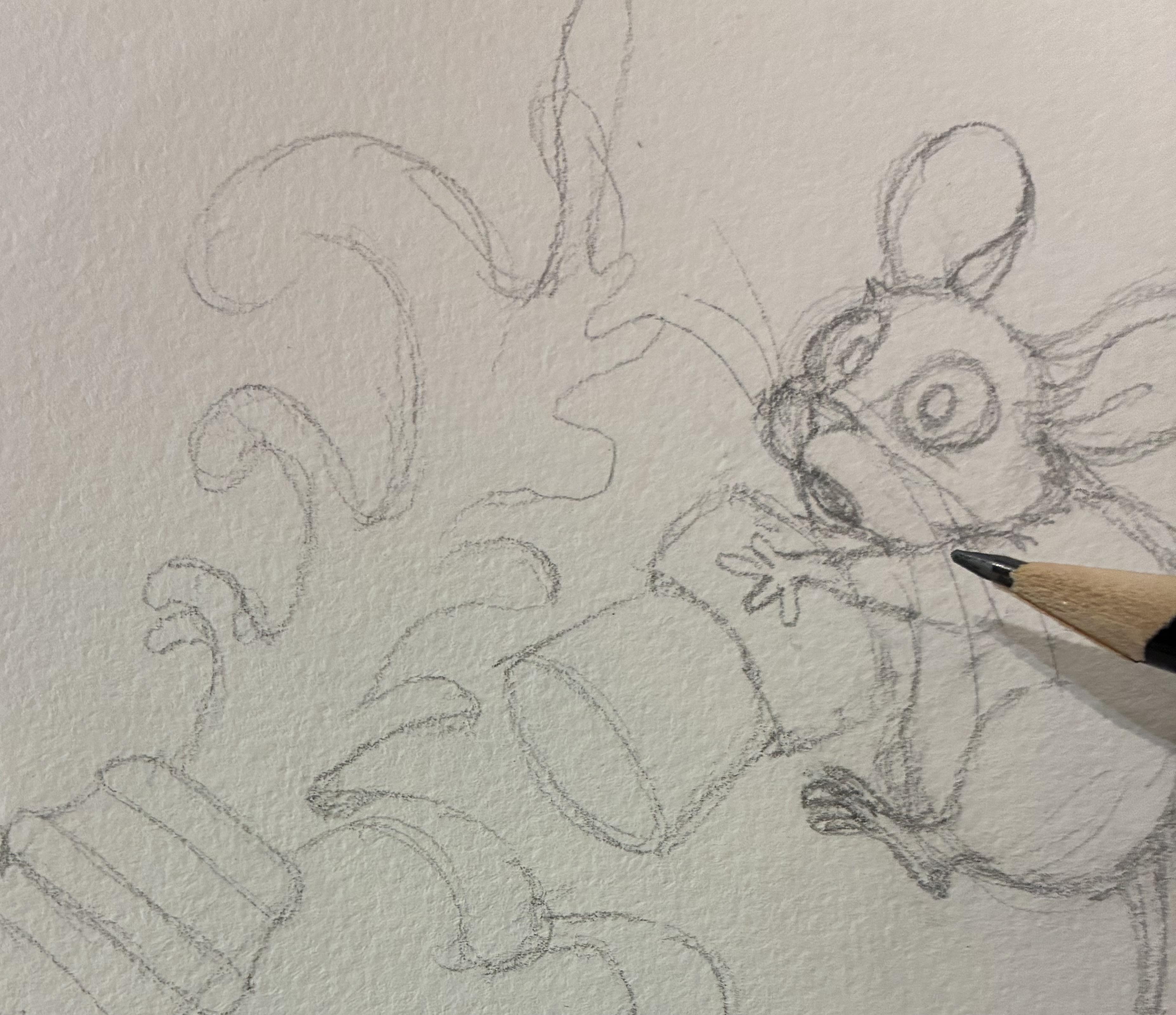 Dieren illustraties met brushpen en aquarelpotloden - Foto