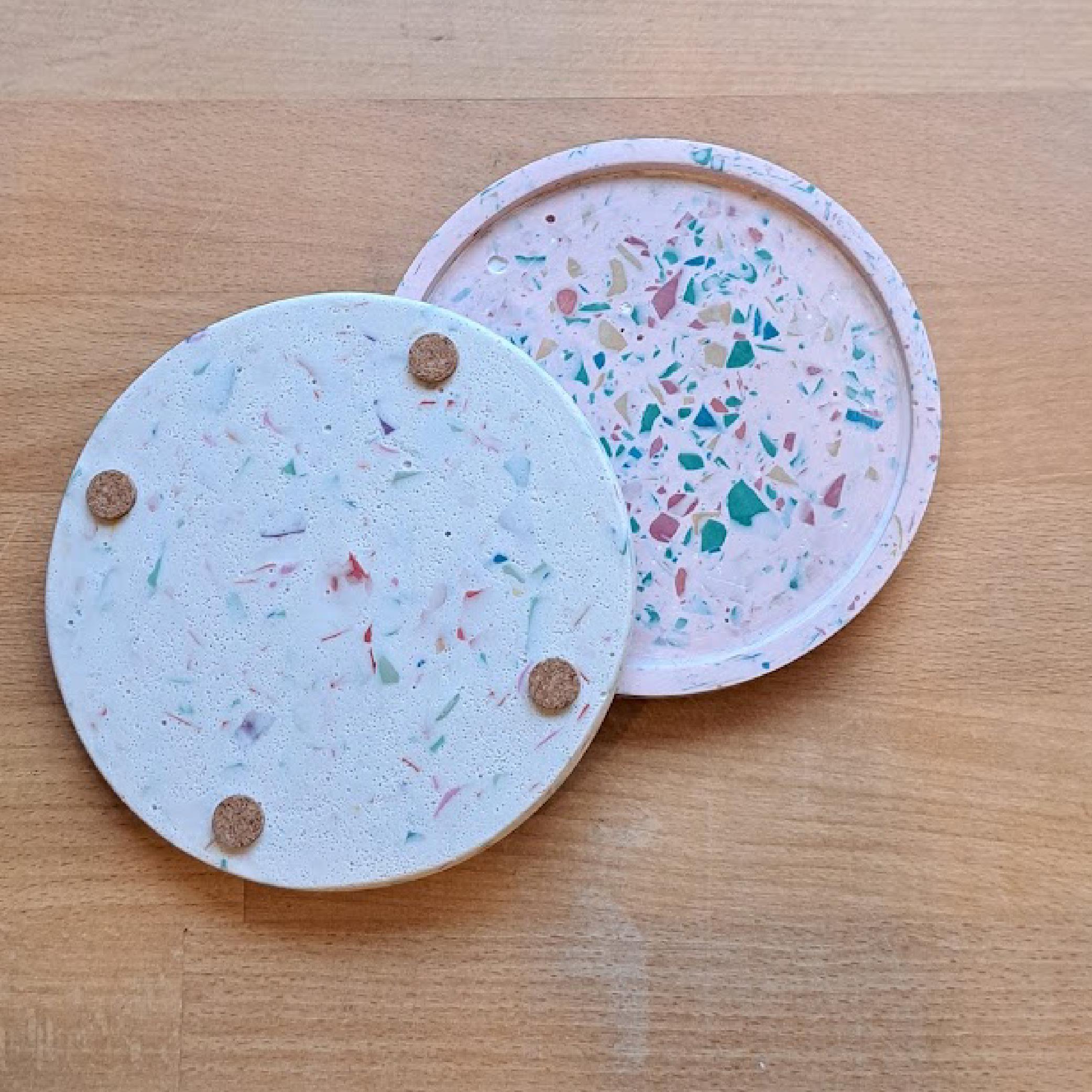 Korte terrazzo workshop voor middelgrote groepen – Maak je eigen terrazzo coaster in 1,5u - Foto