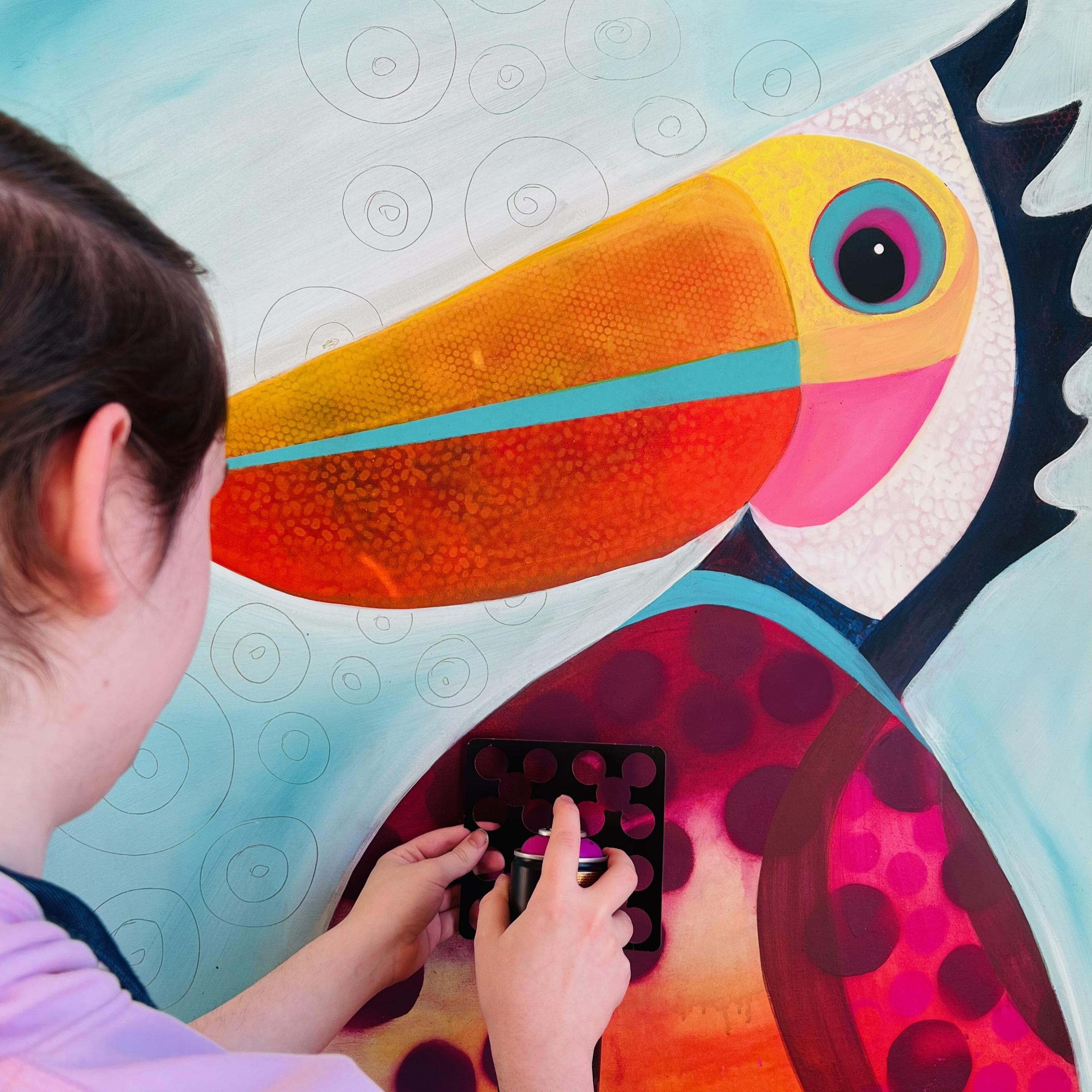 Ouder/kind: grote vogel: graffiti en acryl 10j+ - Foto