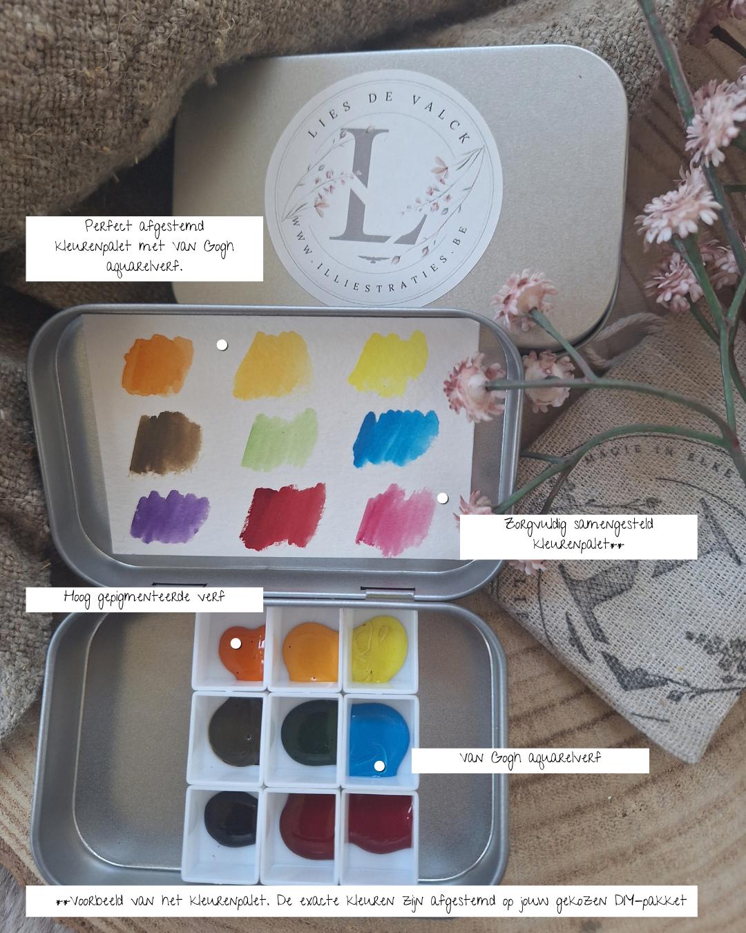 Creëer je eigen illustratie: Muisje tussen de sneeuwklokjes – compleet DIY aquarelpakket voor thuis - Foto