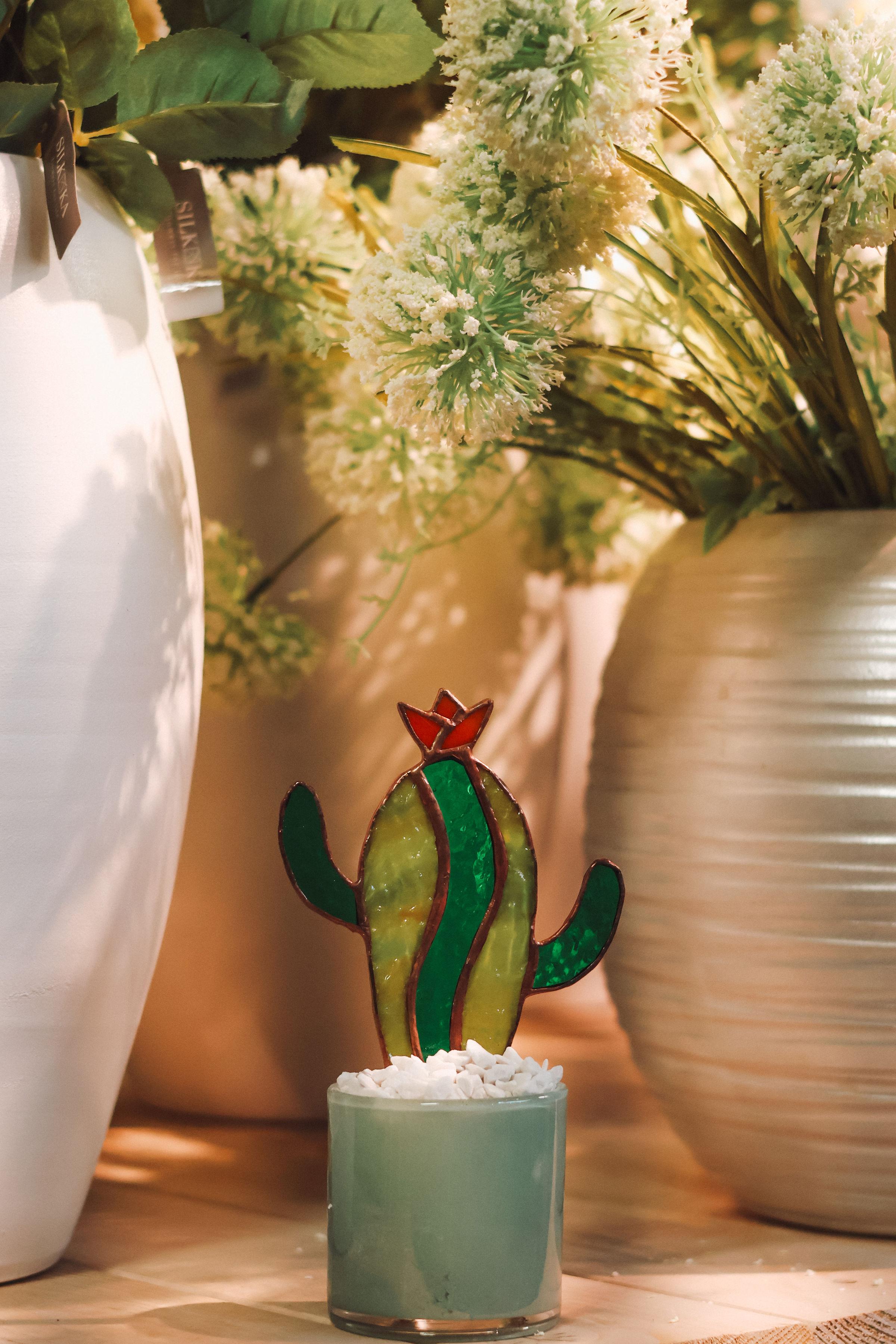 Glas in lood: Cactus / Bloem - Foto