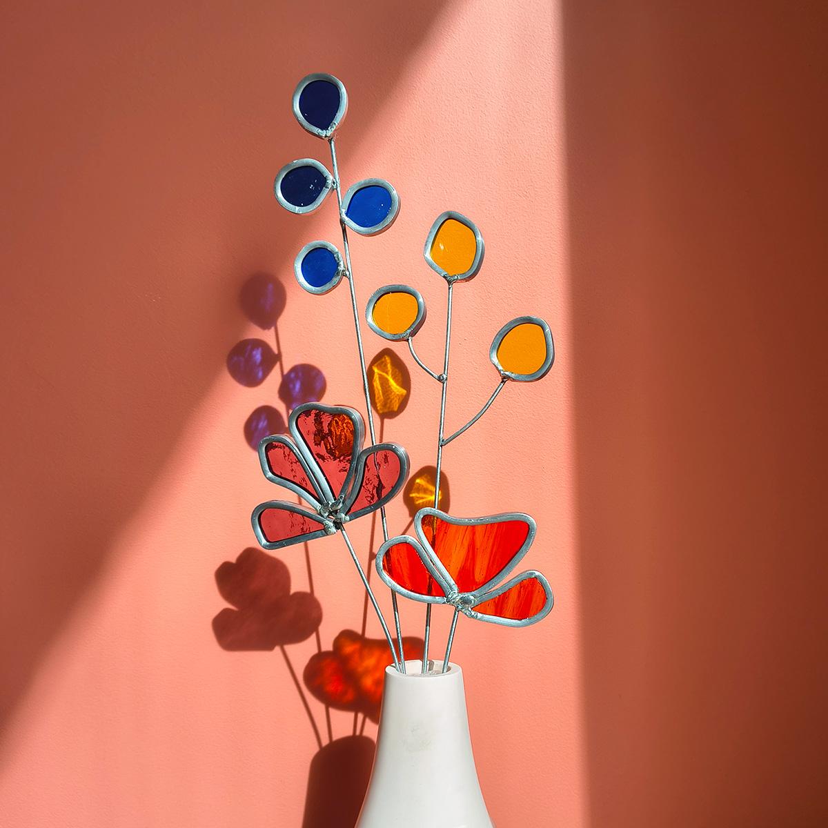 Glas in lood - bloemen boeket - Foto