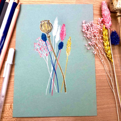 DIY pakket. Forever Flowers: droogbloemen tekenen met potlood