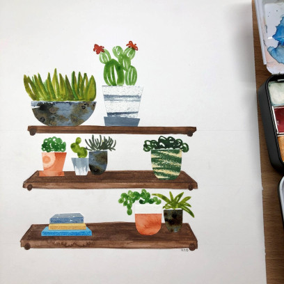 Online cursus. Cactussen en vetplanten illustreren met aquarel