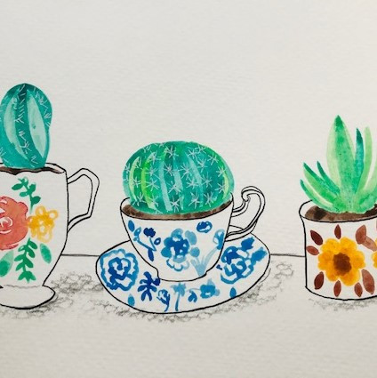 Online cursus. Cactussen en vetplanten illustreren met aquarel - Foto